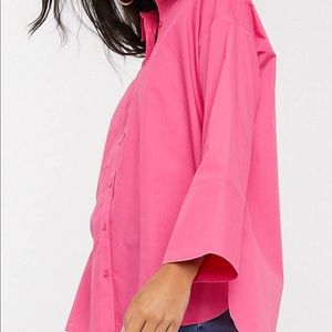Oversized pink button down